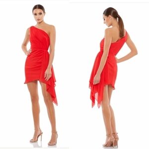 Ieena for Mac Duggal Mini Dress Womens Dress Size 0 Scarlett Red One Shoulder